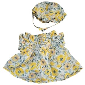 cupcakes & cashmere Yellow Floral Baby Dress with Matching Bonnet